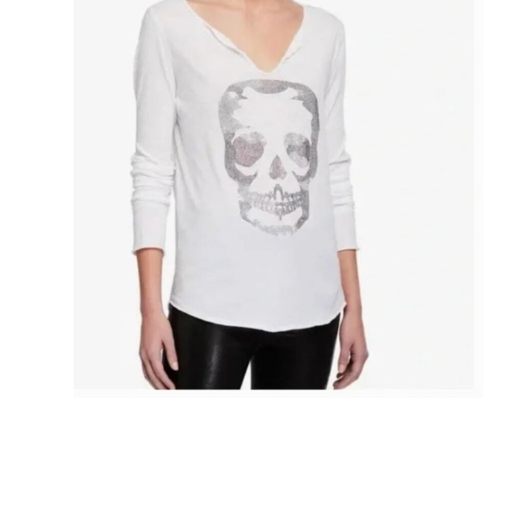 Zadig and‎ Voltaire Women’s Cotton Tunisein Embellished Skull T -Shirt  Size S